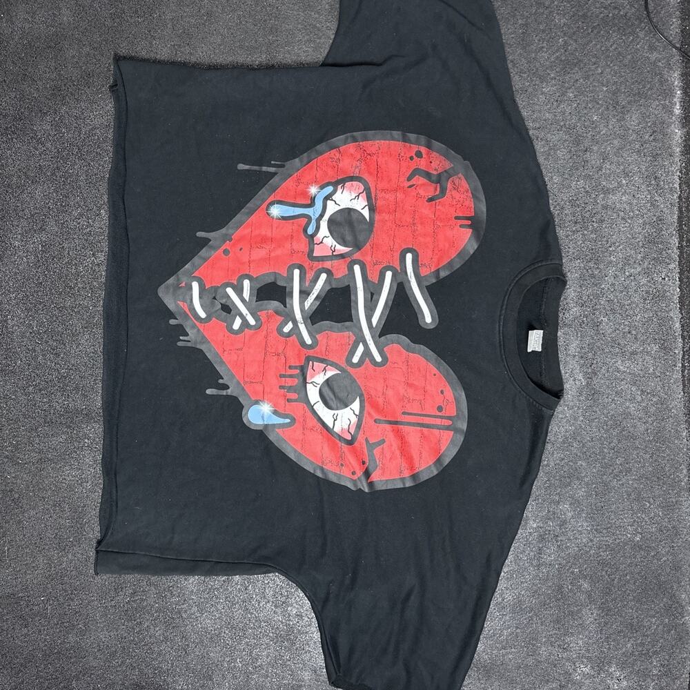 Streetwear Broken Heart Eyes Graphic T-Shirt Black XL Oversized Drip Tee